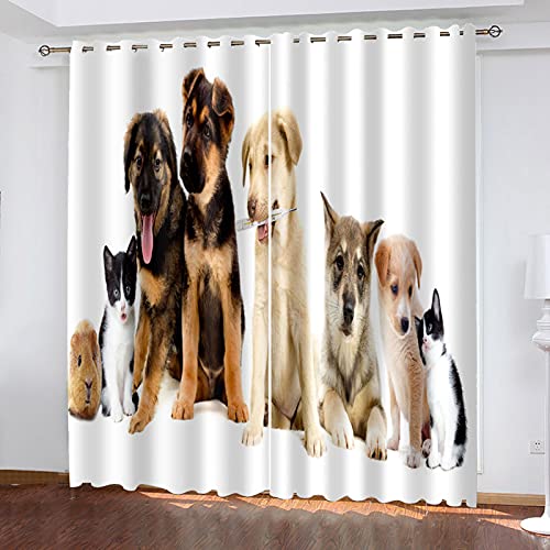 Blickdichte Gardinen Wohnzimmer - 2Er Set Ösenvorhang Für Schlafzimmer Kinderzimmer Küchengardinen 260X280Cm (Hxb) Modern 3D Katze Hund Tier Muster Thermo Vorhänge Verdunkelung von Hundnsney