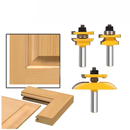 Hundnsney 3 Stuecke 1/2 zoll Schaft Schiene & Klinge Cutter Panel Cabinet Router Bits Set fraeser Tools tuermesser Holz Cutter, Gelb + Silber von Hundnsney