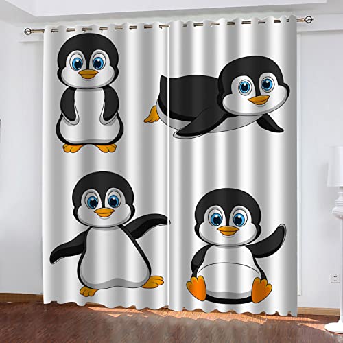 Hundnsney 3D Cartoon-Pinguin-Muster Muster Vorhang Blickdicht Ösen 2Er Set Modern Thermogardine Für Wohnzimmer Schlafzimmer, Verdunklungsvorhänge Kinderzimmer Fensterdekoration 210X220cm (HxB) von Hundnsney