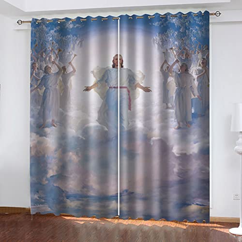 Hundnsney Blickdicht Vorhang Mit Ösen 3D Weißes Jesus-Porträt Verdunkelungsvorhang Kinderzimmer Verdunklungsvorhänge Gardinen Verdunkelung Für Wohnzimmer/Schlafzimmer 2 Stücke 140X110cm(HxB) von Hundnsney