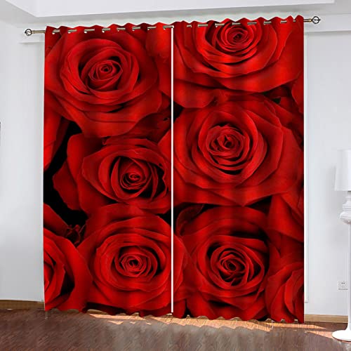 Hundnsney Verdunkelungsvorhang Kinderzimmer Junge Mädchen - Vorhänge Blickdicht Mit Ösen Mode Rote Rosen Digitaldruck 3D Thermogardine Für Schlafzimmer Wohnzimmer 2Er Set 210X220cm (HxB) von Hundnsney