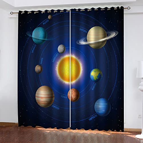 Kinderzimmer Gardinen Mit Ösen 3D Planet Sonnensystem Muster Verdunklungsvorhänge Thermovorhang Lichtdicht Wohnzimmer Schlafzimmer Küche Kälteschutz Fensterdekoration 2Er Set 210X220cm(HxB) von Hundnsney