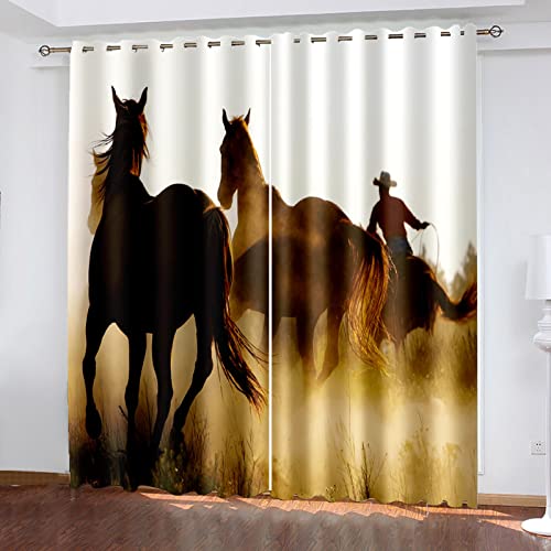 Ösenvorhang Blickdicht 2Er Set - 3D Cowboy-Tier-Pferd Muster Thermo Vorhänge 160X140Cm (Hxb) Gardinen Wohnzimmer Schlafzimmer Kinderzimmer Küchengardinen Modern Fensterdekoration von Hundnsney