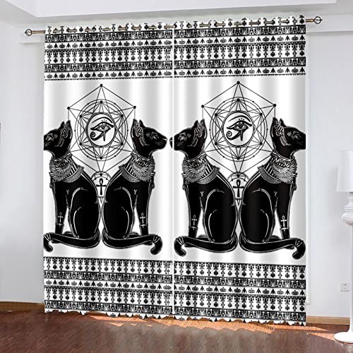 Vorhang Blickdicht 2Er Set 230X234Cm 100% Verdunklungsvorhänge Mit Ösen Kälteschutz & Hitzeschutz, 3D Schwarze Katze Im Indischen Stil Gardinen Kinderzimmer Junge Mädchen Schlafzimmer Fensterdekor von Hundnsney