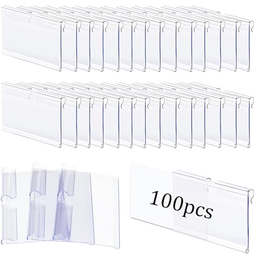 100 Stück Etikettenhalter aus Kunststoff PVC Preisschildhalter Transparent Kunststoff Regal Etikettenhalter Kunststofffür Draht-Regale für Preisetiketten Waren-Beschilderung (8 cm x 4.2 cm) von Hundredweat