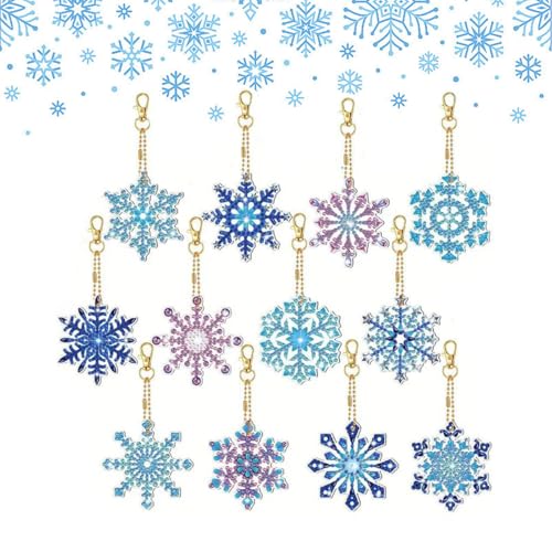 12 Stück Schneeflocken Diamant Painting Weihnachten Deko, Kristall Hängender 5D Weihnachten Schneeflocken Anhänger DIY Diamond Painting Schlüsselanhänger Wind Glocke HäNgende DiamantzubehöR (Blau) von Hundredweat