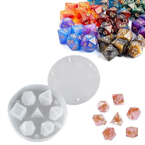 7 Formen Epoxidharz Formen Set, Silikonformen DND Würfel Polyeder, Würfel Digital Game Silikonform3D-Form, Spielwürfel mit Buchstaben, für Rollenspiele, Tischspiele von Hundredweat