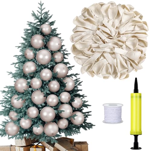 Hungdao 100 Stück Weihnachtsbaum-Luftballons, riesige Perlen-weiße Luftballons, extra groß, Weihnachts-Latex-Ballon mit Pumpe, elastisches Seil für Urlaub, Weihnachten, Party-Dekorationen, 16,8 cm, von Hungdao