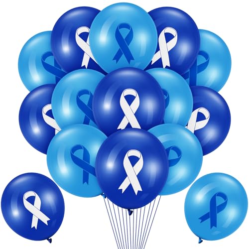 Hungdao 100 Stück blaue Luftballons mit Band für Darmkrebs, rektalen Krebs, Prostatakrebs, Bewusstseinsbewusstsein, Missbrauch, Luftballons, Bogen für Band, Party, blaue Dekorationen von Hungdao