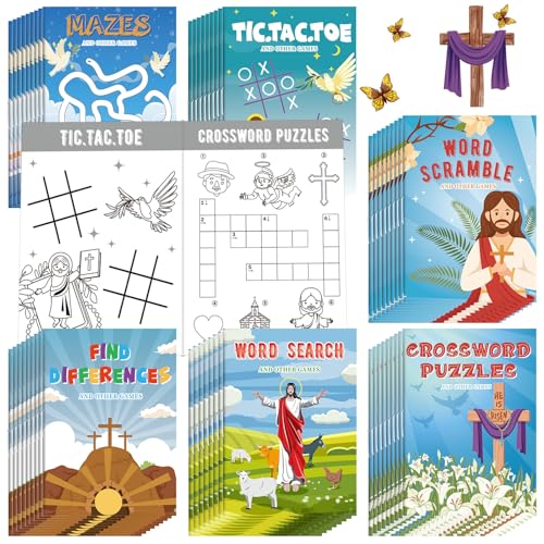 Hungdao 48 Stück Oster-Aktivitätenbuch für Kinder, Kleinkinder, Familie, Bibellernen, 10 Seiten inklusive Malen, Wortsuche, Wort-Scramble, Kreuzworträtsel, Labyrinthe, mehr von Hungdao