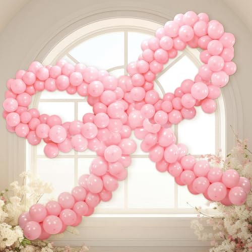 Hungdao Rosa Schleife Party Dekorationen Riesige rosa Schleife Ballon Bogen Kit 25,4 cm große Schleife Party Dekoration mit Ballonkette Band Schnur für Geburtstag Weihnachten Kokette Bachelorette von Hungdao