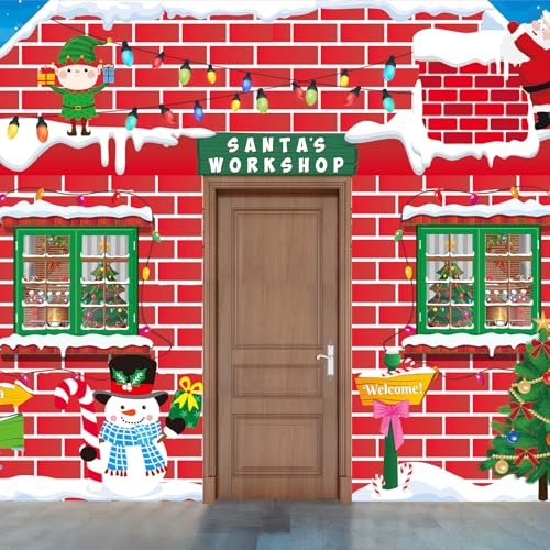 HunnmingRe 3 Stück Weihnachten Klassenzimmer Türbanner Dekoration Weihnachten Haustür Abdeckung Xmas Tür Hintergrund für Weihnachten Klassenzimmer Urlaub Party Supplies Dekoration (roter Ziegelstein von HunnmingRe