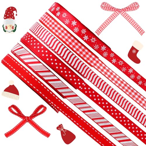 HunnmingRe 60 Yards Weihnachtsband zum Basteln, rotes und weißes dünnes Ripsband, Weihnachtsband für Geschenkverpackungen, DIY, Urlaub, Weihnachtsdekoration, Haarschleife, Festival, Urlaub, Party von HunnmingRe