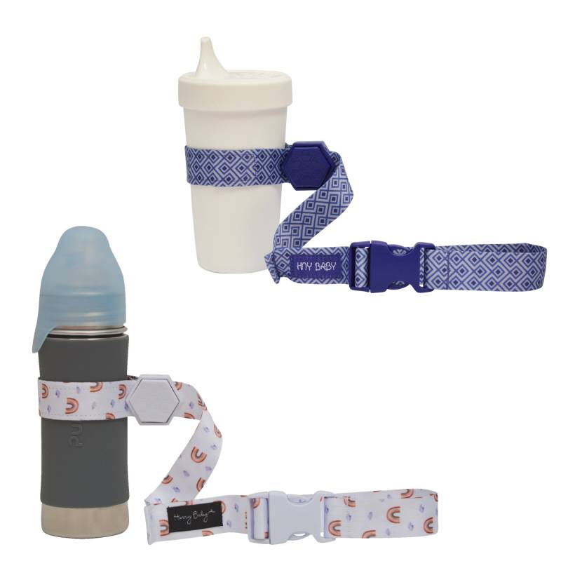 Hunny Baby Schnabelgurt Für Babyflasche | Toy Strap 2 Pack Snack Cup Leine Mit Gummi-Griff Kinderwagen Hochstuhl Tether Blue/Rain von HunnyBabyCo