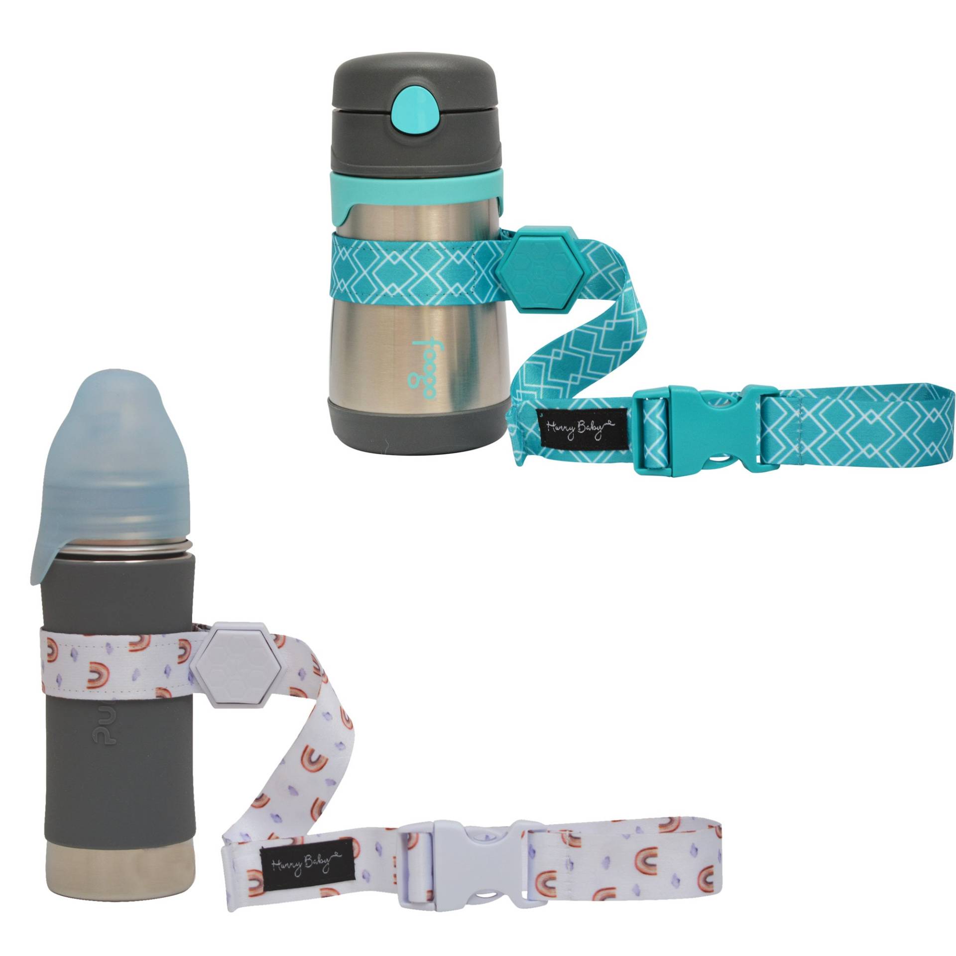 Hunny Baby Schnabelgurt Für Babyflasche | Toy Strap 2 Pack Snack Cup Leine Mit Gummi-Griff Kinderwagen Hochstuhl Tether Teal/Rain von HunnyBabyCo