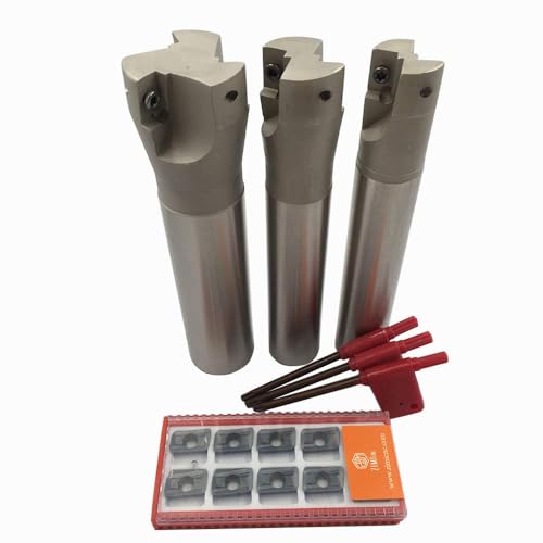 90-Grad-Schaftfräserhalter BAP400R,3 Stück, mit 10 Stück APMT1604-Fräseinsätzen,für Edelstahl,Stahlteile und Eisen,Schaftdurchmesserl (3pcs End mill Holders + Gray Inserts) von Hunricho