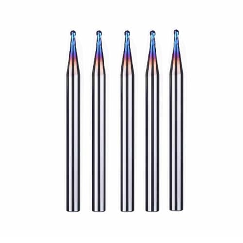 Hunricho 5pcs HRC65 Wolfram Stahl Kugelnase 2 Flöten Hartmetall End Mills mit Nanco Blau Beschichtung CNC Bits für Holz Kunststoff Stahl Schnitt 3D Carving Gravur (Tip Φ1.5mm) von Hunricho