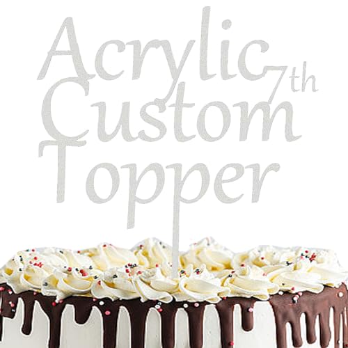 Personalisierter Cake Topper Acryl mit jedem Design, Namen oder Nummer, Individuelles Tortenaufleger Kuchendekorationswerkzeug für Hochzeit, Geburtstag, Jahrestag, Babyparty (Glitzer, Silber) von Hunzimoyi