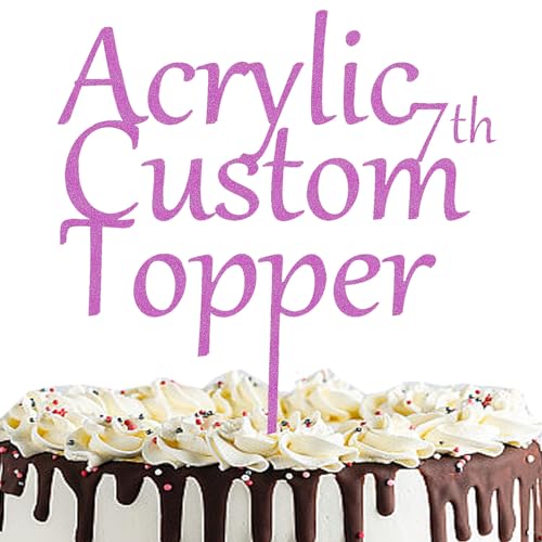Personalisierter Cake Topper Acryl mit jedem Design, Namen oder Nummer, Individuelles Tortenaufleger Kuchendekorationswerkzeug für Hochzeit, Geburtstag, Jahrestag, Babyparty (Glitzer, Himbeere) von Hunzimoyi