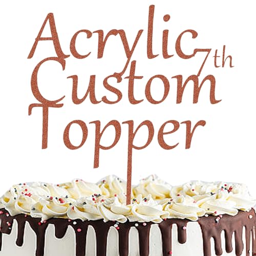 Personalisierter Cake Topper Acryl mit jedem Design, Namen oder Nummer, Individuelles Tortenaufleger Kuchendekorationswerkzeug für Hochzeit, Geburtstag, Jahrestag, Babyparty (Glitzer, Kupfer) von Hunzimoyi