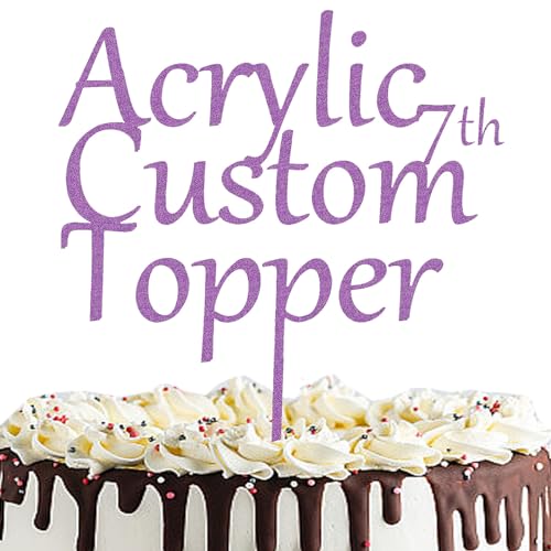 Personalisierter Cake Topper Acryl mit jedem Design, Namen oder Nummer, Individuelles Tortenaufleger Kuchendekorationswerkzeug für Hochzeit, Geburtstag, Jahrestag, Babyparty (Glitzer, Lila) von Hunzimoyi