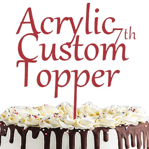 Personalisierter Cake Topper Acryl mit jedem Design, Namen oder Nummer, Individuelles Tortenaufleger Kuchendekorationswerkzeug für Hochzeit, Geburtstag, Jahrestag, Babyparty (Glitzer, Rot) von Hunzimoyi