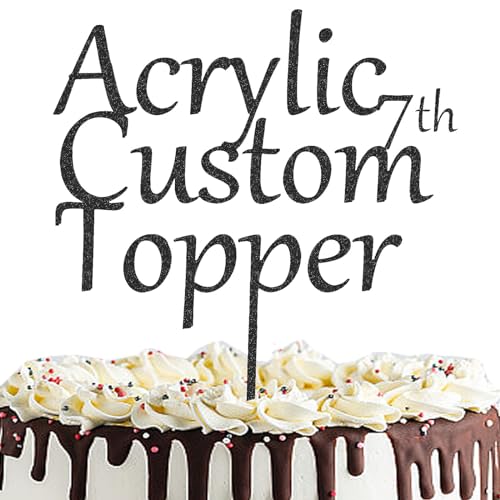 Personalisierter Cake Topper Acryl mit jedem Design, Namen oder Nummer, Individuelles Tortenaufleger Kuchendekorationswerkzeug für Hochzeit, Geburtstag, Jahrestag, Babyparty (Glitzer, Schwarz) von Hunzimoyi