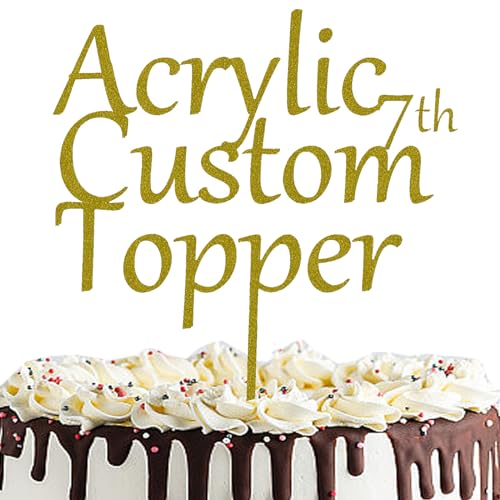Personalisierter Cake Topper Acryl mit jedem Design, Namen oder Nummer, Individuelles Tortenaufleger Kuchendekorationswerkzeug für Hochzeit, Geburtstag, Jahrestag, Babyparty (Glitzer, Gold) von Hunzimoyi