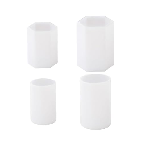 4 PCs Silikonkerzenformen Set, wiederverwendbare sichere Silikonformen für Kerzen, DIY 3D -Kerzenformen, Zylinder und sechseckell für Kerzenherstellung, Kerzengussformen von Huraoerrrr