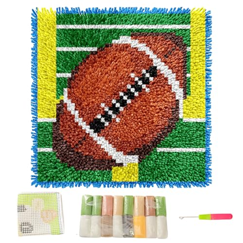 Huraoerrrr Latch Hook Kits für Kinder, 12x12 -Zoll Sport American Football Latch Hook Kit, Häkeln DIY Stickerei Latch Hook Kits für Erwachsene mit bedrucktem Teppichabdeckung für Home Sofa Decor von Huraoerrrr