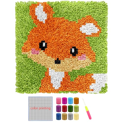 Huraoerrrr Latch Hook Kits für Kinder Erwachsene DIY Teppich Tapisserie Kits, Fox Koalas Craft Teppich Nähset, DIY Schlafzimmer Home Dekoration Geschenk für Mädchenanfänger, Fox von Huraoerrrr