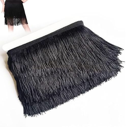 Schwarze Fransenverkleidung 6 Zoll x 11 Yard Fransenverkleidung, weiche glatte, verblassende Fransenlampe für DIY Latin Kleid Bühne Kleidung Accessoires Spitzenband von Huraoerrrr