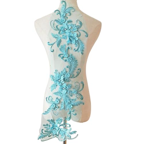 Spitzenapplikationen 3D Perlenblüte Sequenz Lange Spitzen Applikationen Verzierungen DIY Kleid Abschlussball glänzender blauer Perlen Applikationen für Hochzeitskleid -Bekleidung Accessoires von Huraoerrrr