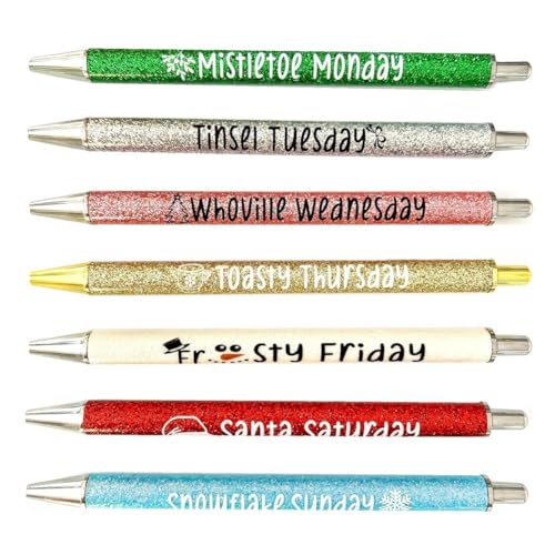 Hurromy 7 Stück Kugelschreiber, Weihnachten, Woche, Glitzer, mit lustigen Sprüchen, Fantasie-Kugelschreiber, passiv, vibrierend, niedliches Geschenk von Hurromy