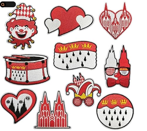 10er-Pack Patches, Flicken Zum AufbüGeln, Patches Zum AufbüGeln Rotes Karnevalsmotiv, Flicken Zum AufbüGeln Kinder Clown Bestickte AufnäHer, FüR RucksäCke, Jacken, T-Shirts Und Kleidung von Husalsea