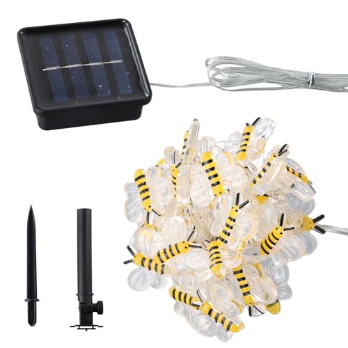 Husalsea 3 m 30 LED Solar Lichterkette Outdoor, Biene Lichterkette Solar Warmweiß, Wasserdicht Deko Lichterkette, Deko Outdoor für Innenhof, Party, Empfang, Restaurant von Husalsea