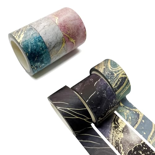 Husalsea 6 Rollen Washi Tape Set, Buntes Klebeband, Washi Tape Gold, Beschriftungsband, DIY Papierklebeband für Bastelarbeiten, Bullet Journals und Scrapbooking von Husalsea