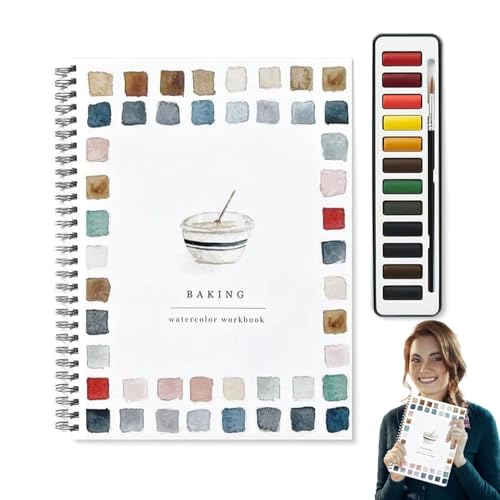 Husoiuy Aquarell-Arbeitsbücher | 12-Farben-Aquarellfarben-Set Mit Pinsel | Malzubehör Für Kunsthandwerk Und Malen - Anfängerfreundliches Aquarell-Malbuch, DIY-Aquarellmal-Set von Husoiuy