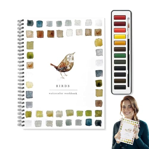 Husoiuy Aquarell-Arbeitsbücher | 12-Farben-Aquarellfarben-Set Mit Pinsel | Malzubehör Für Kunsthandwerk Und Malen - Anfängerfreundliches Aquarell-Malbuch, DIY-Aquarellmal-Set von Husoiuy