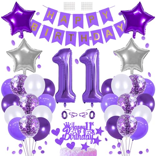 11 Geburtstags Deko 11 Jahre Geburtstag Tortendeko Junge 11th Geburtstag Dekoration Lila Kuchendeko Happy Birthday Banner Luftballon Zahl 11. Geburtstagsdeko für Jungen Mädchen Party Dekorations von Huture