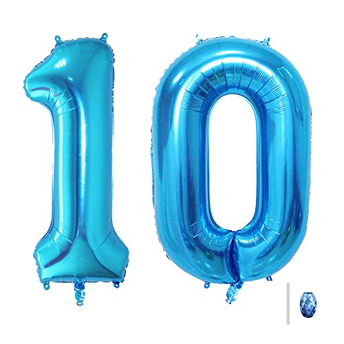 Huture 2 Luftballons Zahl 10 Figuren Aufblasbar Helium Folienballon Große Folienmylar Ballons Riesen Blau Ballons 40 Zoll Luftballons Zahl für Geburtstag Party Dekoration Abschlussball XXL 100cm von Huture