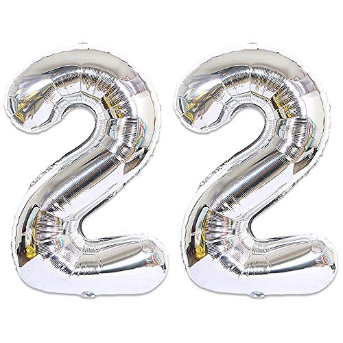 Huture 2 Luftballons Zahl 22 Figuren Aufblasbar Helium Folienballon Große Folienmylar Ballons Riesen Silber Ballons 40 Zoll Luftballons Zahl für Geburtstag Party Dekoration Abschlussball XXL 100cm von Huture