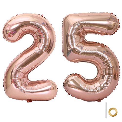 Huture 2 Luftballons Zahl 25 Figuren Aufblasbar Helium Folienballon Große Folienmylar Ballons Riesen Roségold Ballons 40 Zoll Luftballons Zahl für Geburtstag Party Dekoration Abschlussball XXL 100cm von Huture