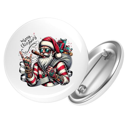 Huuraa Ansteckbutton Cooler Weihnachtsmann Merry Christmas Geschenk Größe 59mm Cooler Weihnachtsmann Accessoire von Huuraa