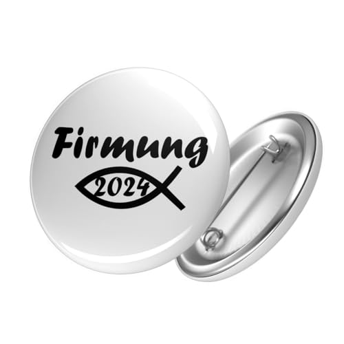 Huuraa Button Firmung 2024 Fisch Ansteckbutton Größe 25mm mit Motiv für alle Firmung Geschenk Idee für Freunde und Familie von Huuraa