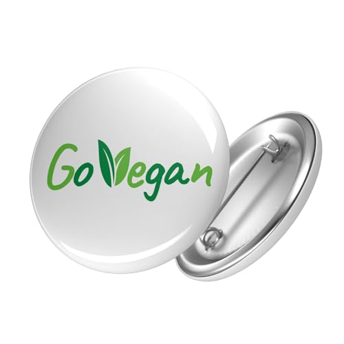 Huuraa Button Go Vegan Blätter Ansteck Pin Größe 59mm mit Motiv für alle Veganer:innen Geschenk Idee für Freunde und Familie von Huuraa