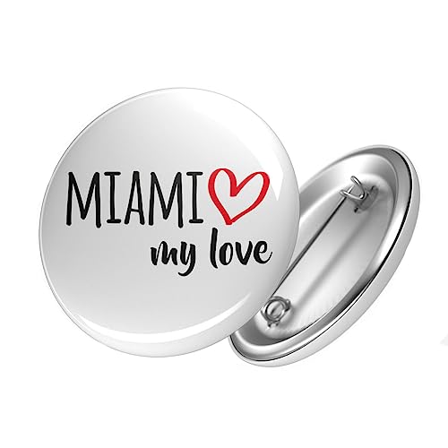 Huuraa Button Miami My Love Ansteck Pin Größe 59mm für alle Fans von Miami USA Geschenk Idee für Freunde und Familie von Huuraa