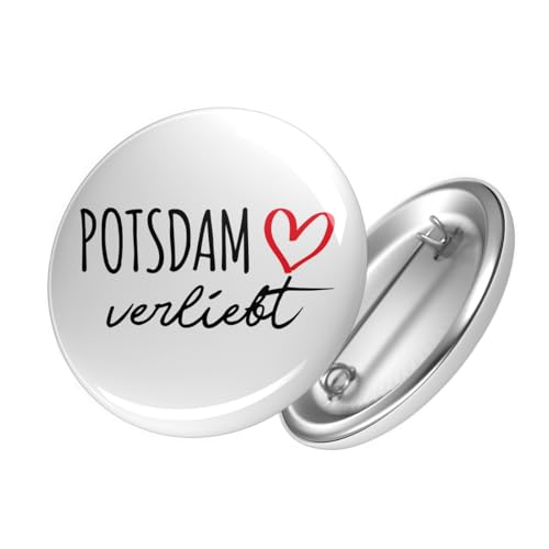 Huuraa Button Potsdam verliebt Ansteckbutton Größe 25mm mit Namen deiner Lieblingsstadt in Brandenburg Geschenk Idee für Freunde und Familie von Huuraa