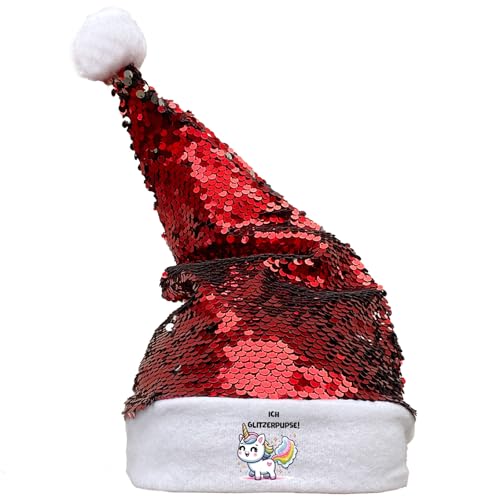 Huuraa Nikolausmütze Ich Glitzerpupse Einhorn Geschenk Pailletten Rot/Weiß Filz Ich Glitzerpupse Mitbringsel von Huuraa