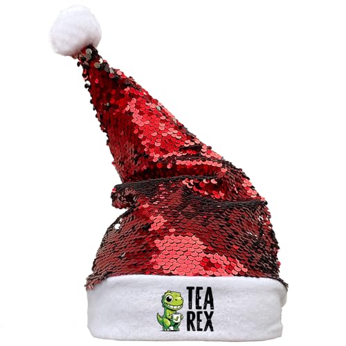 Huuraa Nikolausmütze Tea Rex Dinosaurier Geschenk Pailletten Rot/Weiß Filz Tea Rex Mitbringsel von Huuraa